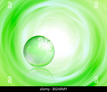 Earth surrounded by swirling green light Stock Photo