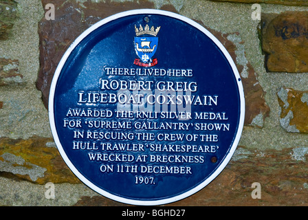 Plaque to Robert Greig Lifeboat Coxwain to the Stromness Lifeboat  SCO 5823 Stock Photo