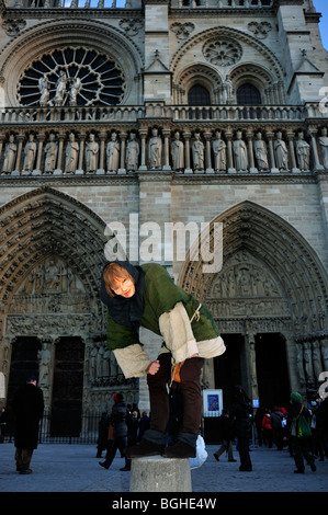 Paris, France, Notre Dame Cathedral, Front Facade with Hunchback of Notre Dame, Character Man in Costume, Posing outside Stock Photo