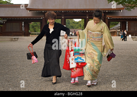 Three generations. Japanese girl, mother and Grandmother at Kashihara shrine, Nara pref. Japan Stock Photo