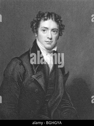Michael Faraday on engraving from the 1850s. English chemist and physicist. Stock Photo