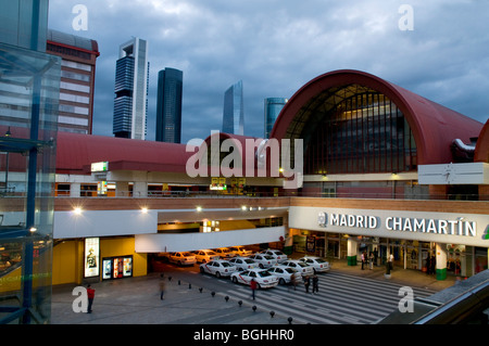 Chamartin Railway Station and Four Towers, night view. Madrid. Spain. Stock Photo