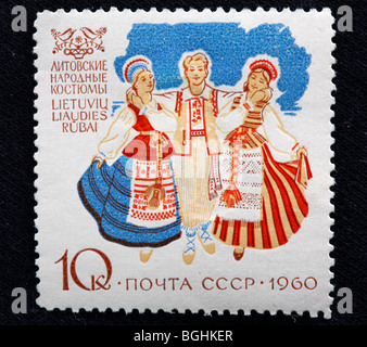 Lithuanian folk costumes, postage stamp, USSR, 1960 Stock Photo