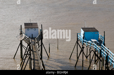 Carrelet : Fishing Platforms , square dipping net on the Gironde riverside estuary., Charente-Maritime, France Stock Photo