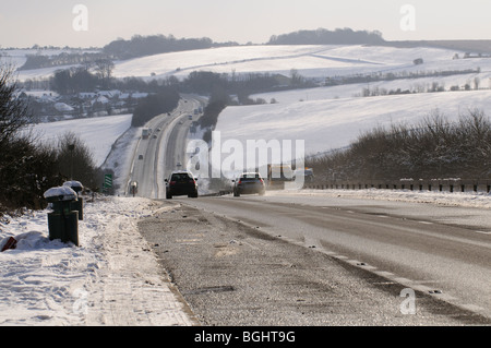 A34 trunk road southbound carriageway looking towards East Ilsey close to the Berkshire Oxfordshire border southern England UK Stock Photo