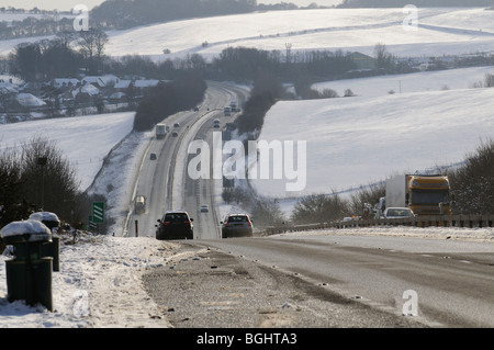 A34 trunk road southbound carriageway looking towards East Ilsey close to the Berkshire Oxfordshire border southern England UK Stock Photo