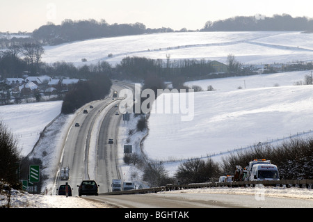 A34 trunk road southbound carriageway looking towards East Ilsey close to the Berkshire Oxfordshire border southern England UK Stock Photo