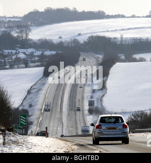 A34 trunk road southbound carriageway looking towards East Ilsey close to the Berkshire Oxfordshire border southern England UK Stock Photo