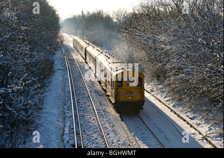Preserved 'Hastings' Diesel Unit Train at Leigh, Kent on the approach to Sevenoaks Tunnel. Stock Photo