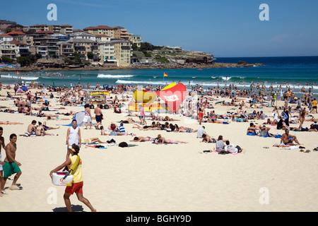 Crowded Beach In Hot Summer Day Bondi Beach Sydney 
