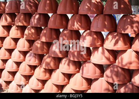 Clay pot arranged in a Typical Row for sale Stock Photo