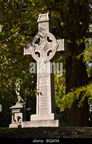 Forest Hills Cemetery.  Celtic Cross in Graveyard. Stock Photo