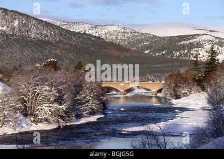 The Royal Deeside village of Ballater, Aberdeenshire, Scotland, UK, seen in the snow during winter Stock Photo