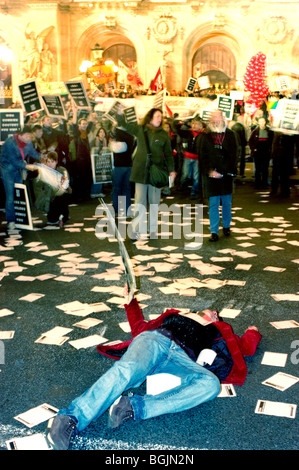 Paris, France - AIDS Activists of ACT UP Demonstrators, December 1, World HIV/AIDS Day, Demonstration, Die-in on Street Stock Photo