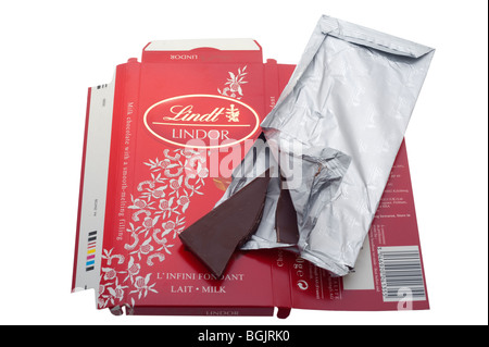 Block of Lindt Lindor milk chocolate Stock Photo