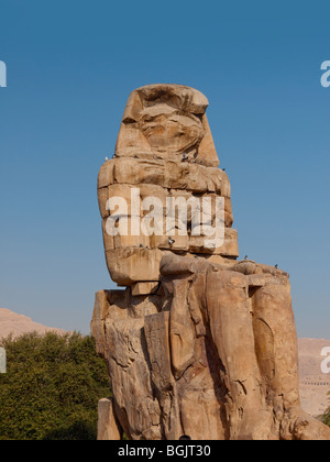 The Colossi of Memnon close to the Valley of of the Kings on the West Bank of the River Nile in Egypt Stock Photo