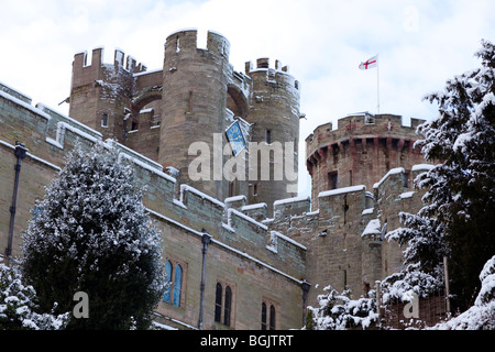 Warwick Castle covered in a dusting of snow Stock Photo