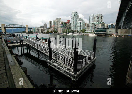 Wide-angle view from Granville Island, with Yaletown Skyrises and the Granville Bridge in the Background, Vancouver, B.C. Stock Photo