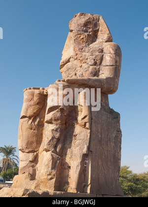 The Colossi of Memnon close to the Valley of of the Kings on the West Bank of the River Nile in Egypt Stock Photo