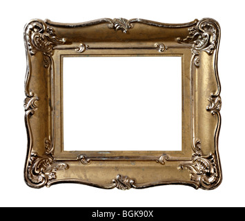 Old vintage metal photo frame isolated with clipping path on white background Stock Photo