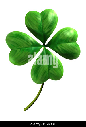 Four leafed shamrock Symbol of luck and Saint Patrick Day holiday Isolated on white background Stock Photo