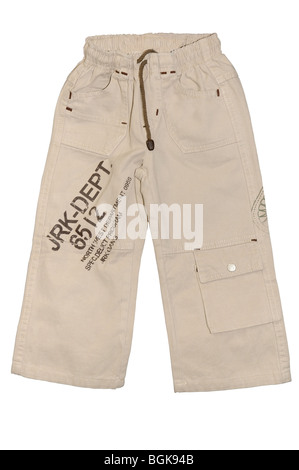 Children's clothing boy's light jeans shorts isolated on white background Stock Photo