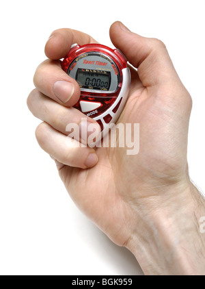 Sport Timer Stop watch in a hand Isolated on white background Stock Photo