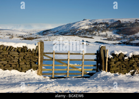 A wintry view of Simon's Seat, from near the hamlet of Drebley, close to Bolton Abbey in Upper Wharfedale, North Yorkshire