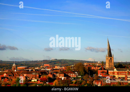 The Crooked Lead covered Spire of St Mary and All saints Church, Chesterfield market town, Derbyshire England UK Stock Photo