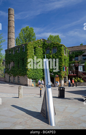 St. George's Square with Sundial and historic Mill in the centre of Hebden Bridge, West Yorkshire, England, United Kingdom Stock Photo