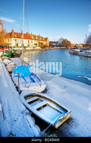 Ely town quay in winter, Cambridgeshire, England, UK. Stock Photo