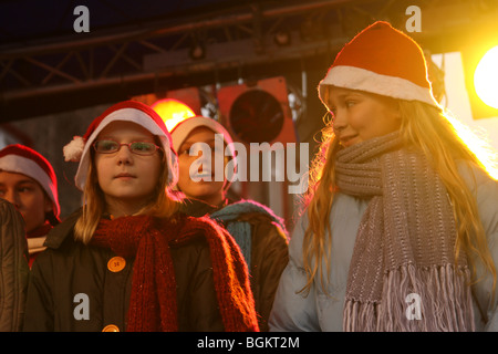 Children singing at a Christmas concert. Stock Photo