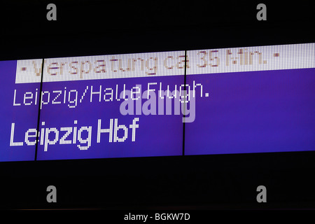 delayed train displaying at a German railway station Stock Photo