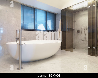 Marble walls in modern bathroom Stock Photo