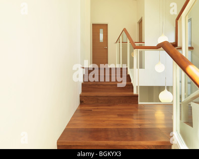 Wooden steps and hallway in modern home Stock Photo