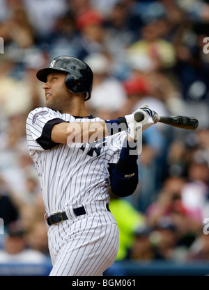 Derek Jeter #2 of the New York Yankees batting. Stock Photo