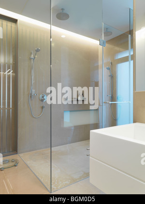 Large glass shower in modern bathroom Stock Photo