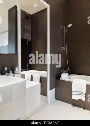 Brown and white modern bathroom Stock Photo