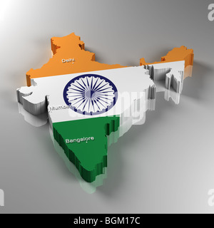3D Map of India Stock Photo