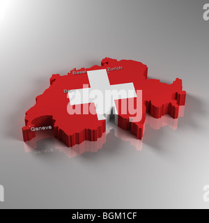 3D Map of Switzerland Stock Photo