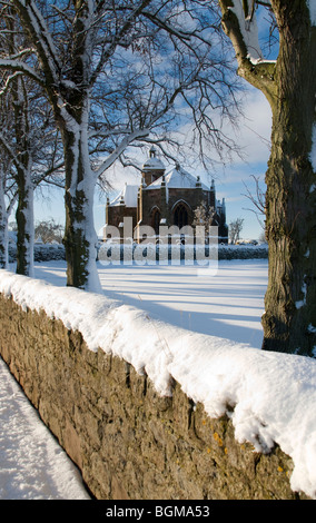 Winter view of Ladykirk in the Scottish Borders Stock Photo