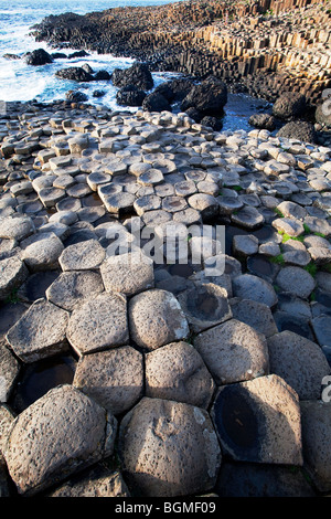 Steps of volcanic rock at the Giant's Causeway Antrim Northern Ireland a natural phenomena and a world heritage site. Stock Photo