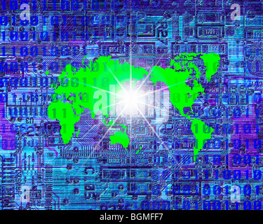 World Map and Binary Code Stock Photo - Alamy