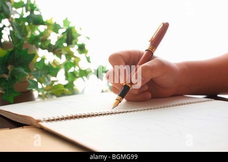 Person writing in notebook Stock Photo