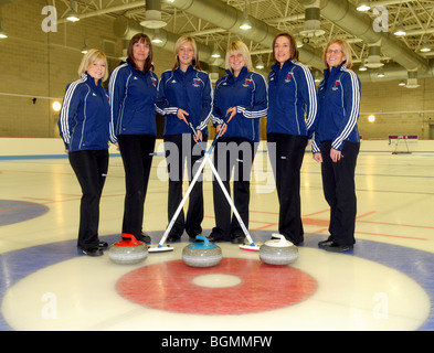 Members of the Team GB womens Curling team for the winter Olympics in Vancouver. Stock Photo