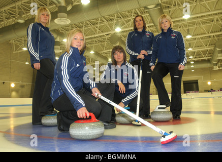 Members of the Team GB womens Curling team for the winter Olympics in Vancouver. Stock Photo