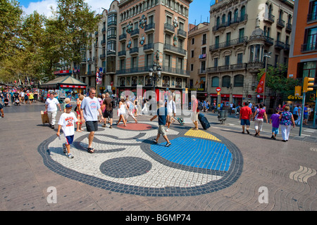 Barcelona - La Rambla - Miro - Circular Tile Mosaic - Spanish Art Nouveau movement - Modernisme Stock Photo