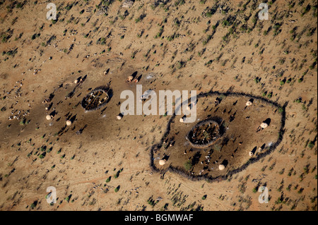 Aerial views of Himba settlements, Kaokoland, Namibia. Stock Photo