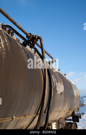 Pipes on tanker truck trailer Stock Photo