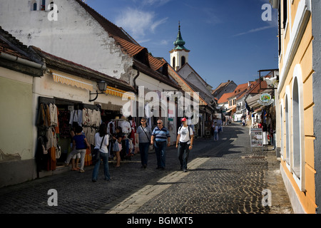 Tourists in street market, Szentendre, Budapest, Hungary Stock Photo